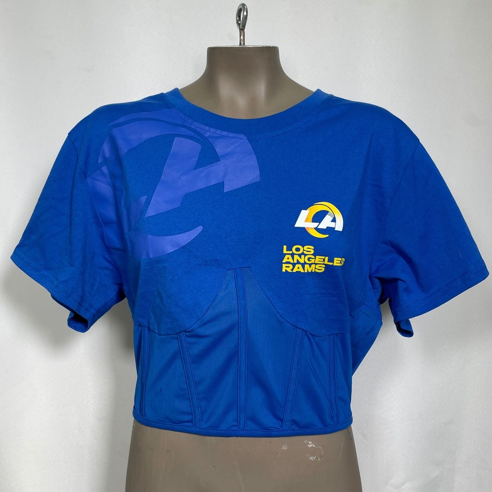 Los Angeles Rams NFL Football Ultra Game Blue Corset Lace Up Crop Top Women's 1X